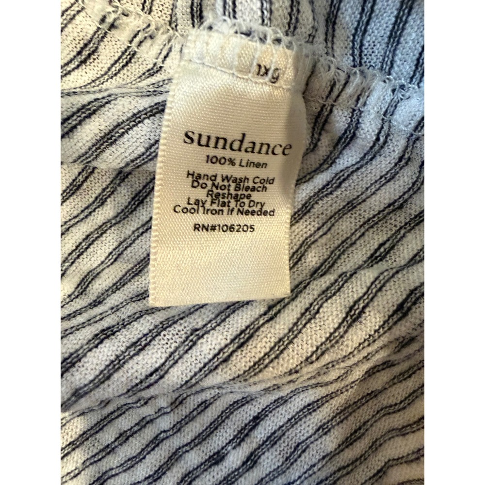 Sundance Med Blue White Striped Linen Long Sleeve Top Crochet Coastal Nautical - Picture 3 of 6